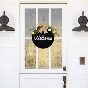 img 3 attached to MELAJIA Rustic Wooden Hanging Welcome Sign for Front Door Wreath - 12 Inch Round Wood Spring Summer Wreaths for Home Decor Wall, Office, Front Porch (Black)