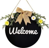 melajia rustic wooden hanging welcome sign for front door wreath - 12 inch round wood spring summer wreaths for home decor wall, office, front porch (black) логотип