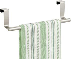 img 4 attached to 🧺 mDesign Kitchen Towel Bar - Decorative Metal Over Cabinet Door Hanger for Hand, Dish, and Tea Towels - Inside or Outside Hanging, Storage and Display Rack - 9.2" Wide - Satin Finish