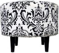 sophia collection round upholstered ottoman: stylish black/white finish with espresso leg - one size design logo