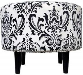 img 1 attached to Sophia Collection Round Upholstered Ottoman: Stylish Black/White Finish with Espresso Leg - One Size Design