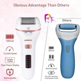 img 2 attached to Aottom Electric Foot Callus Remover Kit: Комплект для снятия мозолей на ногах Aottom электрический: Перезаряжаемые инструменты для педикюра для профессионального ухода за ногами - 3 роликовых насадки, 2 скорости, дисплей батареи, удаление мозолей, сухой треснувшей твердой кожи.