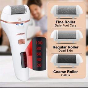 img 3 attached to Aottom Electric Foot Callus Remover Kit: Комплект для снятия мозолей на ногах Aottom электрический: Перезаряжаемые инструменты для педикюра для профессионального ухода за ногами - 3 роликовых насадки, 2 скорости, дисплей батареи, удаление мозолей, сухой треснувшей твердой кожи.