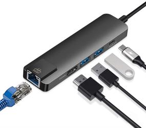 img 4 attached to 💻 USB C Hub with Ethernet Port, 4K HDMI, USB 3.0 and USB 3.1 Charging Ports - Compatible with MacBook/Pro/Air, Android Phone, Laptops, Tablet and More