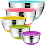 wildone stainless steel mixing bowls set with airtight lids - non-slip silicone bottoms - 5 sizes, perfect for mixing, serving & storing logo