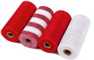 🎀 laribbons deco poly mesh ribbon - 6 inch x 30 feet each roll - red and white metallic foil rolls for wreaths, swags and decorating - 4 pack logo