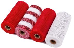 img 4 attached to 🎀 LaRibbons Deco Poly Mesh Ribbon - 6 inch x 30 feet Each Roll - Red and White Metallic Foil Rolls for Wreaths, Swags and Decorating - 4 Pack