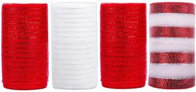 img 3 attached to 🎀 LaRibbons Deco Poly Mesh Ribbon - 6 inch x 30 feet Each Roll - Red and White Metallic Foil Rolls for Wreaths, Swags and Decorating - 4 Pack