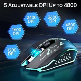 img 2 attached to 🖱 UHURU WM-02Z Wireless Mouse with 2.4G Connectivity, Rechargeable Battery, 6 Programmable Buttons, 5 DPI Adjustment Levels (Up to 4800DPI), and 7 Vibrant LED Lights – Ideal for Notebook, PC, Computer, Mac