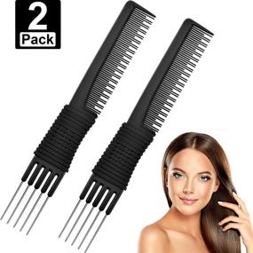 img 4 attached to 🔥 Premium 2 Pack Black Carbon Teasing Combs with Metal Prong – Ideal for Hair Salons or Home Styling (Style C)