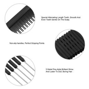 img 1 attached to 🔥 Premium 2 Pack Black Carbon Teasing Combs with Metal Prong – Ideal for Hair Salons or Home Styling (Style C)