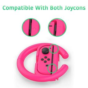 img 2 attached to 🎮 Enhanced Racing Games Accessories: Talkworks Steering Wheel Controller for Nintendo Switch (2 Pack), Joy Con Grip for Mario Kart - Pink/Neon Combo