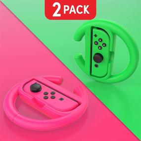 img 3 attached to 🎮 Enhanced Racing Games Accessories: Talkworks Steering Wheel Controller for Nintendo Switch (2 Pack), Joy Con Grip for Mario Kart - Pink/Neon Combo