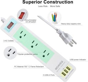 img 3 attached to 💡 MOAVEQ Power Strip with 6FT Extension Cord: Surge Protector for Home Office with 3 Outlets and 3 USB Ports