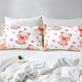 img 1 attached to 🐷 Feelyou Kids Pig Bed Sheet Set: Adorable Animal Pattern Decor for Boys and Girls, Smily Square Faced Little Pigs Bedding Set with Cute Hearts Print, Twin Size Bed Sheets, Includes Fitted Sheet, Pillowcase – 2Pcs