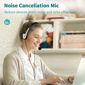 img 2 attached to Lightweight PC Headset with Microphone for Webinars, Skype Calls, and Cell Phone - Wired USB Business Headset for Computers, Call Centers