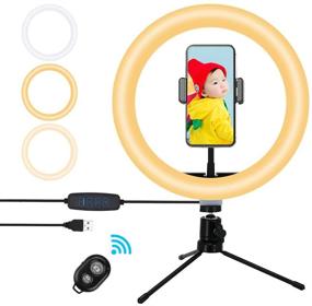 img 4 attached to 📸 CIPCO PRO TOOL 10" Selfie Circle LED Light Ring: Perfect Makeup Lamp with Adjustable Desktop Tripod Stand, Phone Holder, Bluetooth Remote, and 3 Color Modes