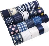 🎀 david angie 20 yard grosgrain satin organza fabric ribbon set: navy blue white assortment for wedding party decorations & gift wrapping bows making logo