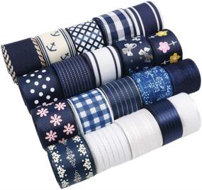 img 4 attached to 🎀 David Angie 20 Yard Grosgrain Satin Organza Fabric Ribbon Set: Navy Blue White Assortment for Wedding Party Decorations & Gift Wrapping Bows Making
