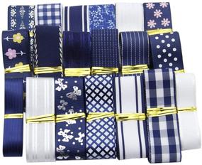 img 2 attached to 🎀 David Angie 20 Yard Grosgrain Satin Organza Fabric Ribbon Set: Navy Blue White Assortment for Wedding Party Decorations & Gift Wrapping Bows Making