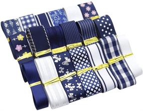 img 3 attached to 🎀 David Angie 20 Yard Grosgrain Satin Organza Fabric Ribbon Set: Navy Blue White Assortment for Wedding Party Decorations & Gift Wrapping Bows Making