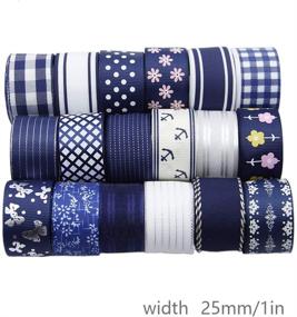 img 1 attached to 🎀 David Angie 20 Yard Grosgrain Satin Organza Fabric Ribbon Set: Navy Blue White Assortment for Wedding Party Decorations & Gift Wrapping Bows Making