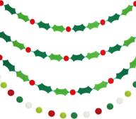 🎄 christmas felt banners with pom pom garland and holly berries, colorful felt ball garlands for festive christmas decor, 9.8 feet logo