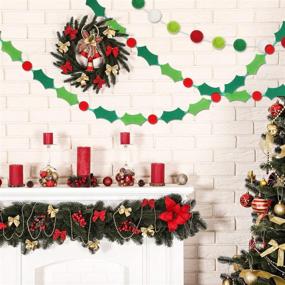 img 1 attached to 🎄 Christmas Felt Banners with Pom Pom Garland and Holly Berries, Colorful Felt Ball Garlands for Festive Christmas Decor, 9.8 Feet