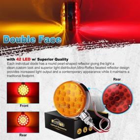 img 2 attached to Две штуки двусторонних круглых светодиодных пьедесталей Partsam - стоп-сигнал, хвостовые огни, указатели поворотов, фонарь на крыле, замена хромированных мини-рефлексных маркерных огней - подходит для грузовиков Peterbilt, Kenworth, Freightliner, полуприцепов - водонепроницаемые