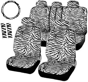 img 4 attached to AUTOFAN Zebra Car Seat Covers For Full Set With 2 Seat Belt Pads &Amp