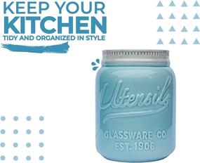 img 3 attached to Organize Your Kitchen in Style with Comfify's Chip Resistant Ceramic Mason Jar Utensil Holder - Aqua Blue Kitchen Caddy in Large Size!