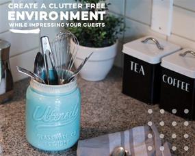 img 2 attached to Organize Your Kitchen in Style with Comfify's Chip Resistant Ceramic Mason Jar Utensil Holder - Aqua Blue Kitchen Caddy in Large Size!