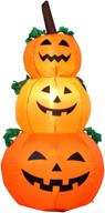 🎃 halloween inflatable outdoor decoration - 4 foot led lights pumpkin stack with 3 pumpkins, orange logo