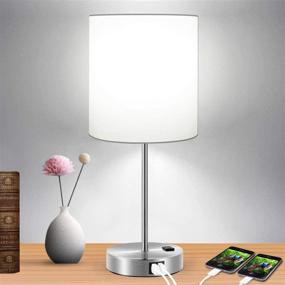 img 4 attached to 💡 Enhanced Touch Control Table Lamp with 2 USB Ports & Power Outlet, Dimmable Bedside & Nightstand Lamp for Bedroom, Office and Living Room - Includes Daylight White Bulb