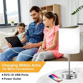 img 2 attached to 💡 Enhanced Touch Control Table Lamp with 2 USB Ports & Power Outlet, Dimmable Bedside & Nightstand Lamp for Bedroom, Office and Living Room - Includes Daylight White Bulb