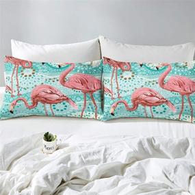 img 1 attached to Tropical Flamingo Pattern Bedding Set for Kids Boys Girls Adults - Feelyou Flamingo Duvet Cover Set with Turquoise Dot Stripes, Vintage Bedspread Pattern - 2Pcs Twin Size Bedclothes, Wild Animal Comforter Cover