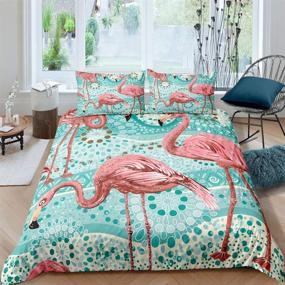 img 3 attached to Tropical Flamingo Pattern Bedding Set for Kids Boys Girls Adults - Feelyou Flamingo Duvet Cover Set with Turquoise Dot Stripes, Vintage Bedspread Pattern - 2Pcs Twin Size Bedclothes, Wild Animal Comforter Cover