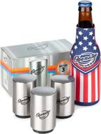 🍺 set of 3 magnetic bottle openers with insulated sleeve - automatic push down beer openers - stainless steel, easy to use with magnetic pop off logo