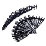 32-piece black and white marble ear stretching kit with gauges - plug and taper set: 14g (1.6mm) to 0g (8mm) logo