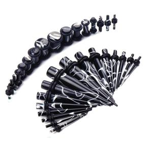 img 4 attached to 32-Piece Black and White Marble Ear Stretching Kit with Gauges - Plug and Taper Set: 14G (1.6mm) to 0G (8mm)