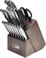 18-piece stainless steel kitchen knife set with wooden block, sharpener, and scissors - bill.f logo