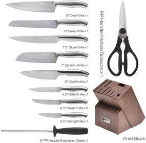 img 3 attached to 18-Piece Stainless Steel Kitchen Knife Set with Wooden Block, Sharpener, and Scissors - BILL.F