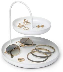 img 2 attached to 💍 Large Double Umbra Poise: Attractive Storage Tray, Two-Tiered Jewelry & Accessory Holder in White - Ideal for Leaving Out