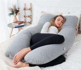 img 2 attached to 🤰 AngQi U-Shaped Pregnancy Pillow with Jersey Cover - Full Body Maternity Pillow for Pregnant Women, Sleeping Aid - 55 inch, Grey