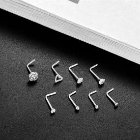 img 1 attached to 💎 Tornito 20G 8Pcs Stainless Steel L-Shaped Nose Ring: Sparkling CZ Nose Studs for Chic Nose Piercing in Silver and Rose Gold Tone