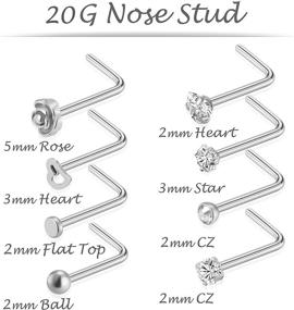 img 2 attached to 💎 Tornito 20G 8Pcs Stainless Steel L-Shaped Nose Ring: Sparkling CZ Nose Studs for Chic Nose Piercing in Silver and Rose Gold Tone