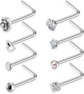 💎 tornito 20g 8pcs stainless steel l-shaped nose ring: sparkling cz nose studs for chic nose piercing in silver and rose gold tone logo