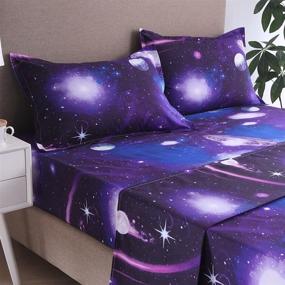 img 2 attached to 🌌 3D Blue Galaxy Bedding Collections - YOUSA Moon and Stars Print Bed Sheet Set for Twin Size Bed (01)