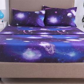 img 3 attached to 🌌 3D Blue Galaxy Bedding Collections - YOUSA Moon and Stars Print Bed Sheet Set for Twin Size Bed (01)