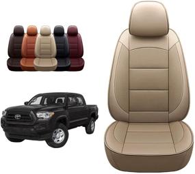 img 4 attached to 🎨 OASIS AUTO Custom Fit PU Leather Seat Cover for Tacoma 2016-2021 (TAN)